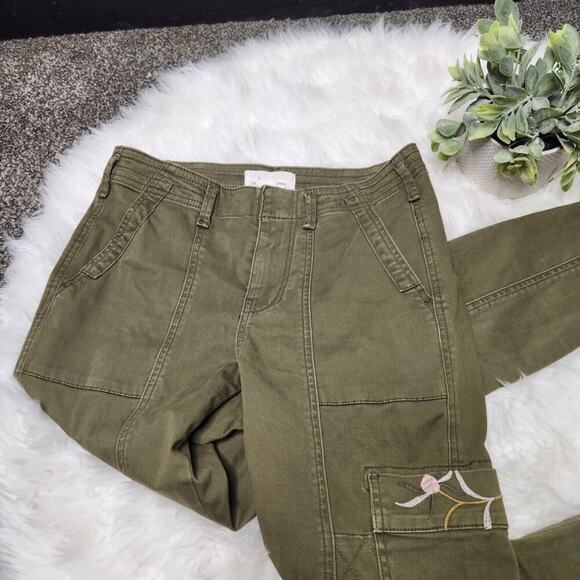 Anthropologie Size 26 Green Austen Embroidered Utility Pants - Picture 2 of 10